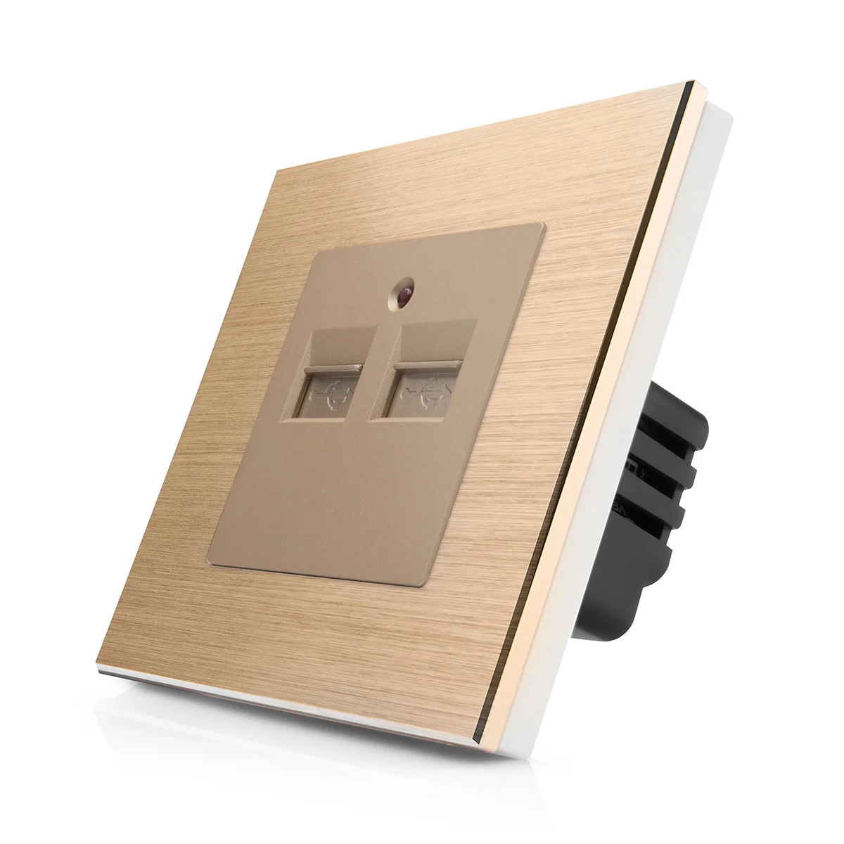 Kompletní zásuvka s rámečkem z broušeného hliníku ROON R-Socket-USB-ALU-GG