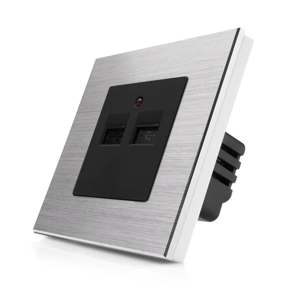 Kompletní USB nabíječka v hliníkovém rámečku R-Socket-USB-ALU-SB