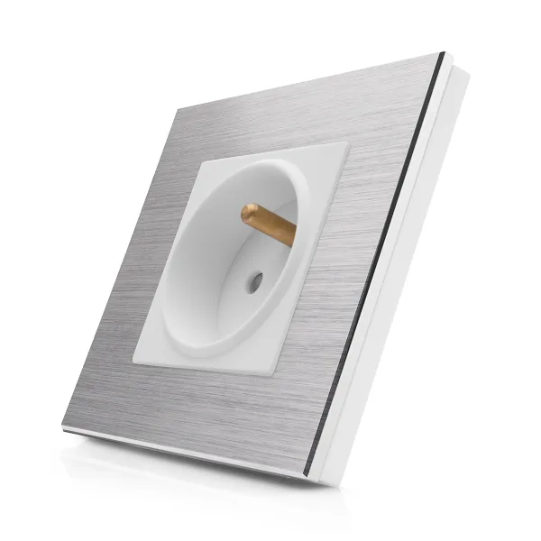 Kompletní 230V zásuvka v hliníkovém rámečku R-1Socket-FR-ALU-SW