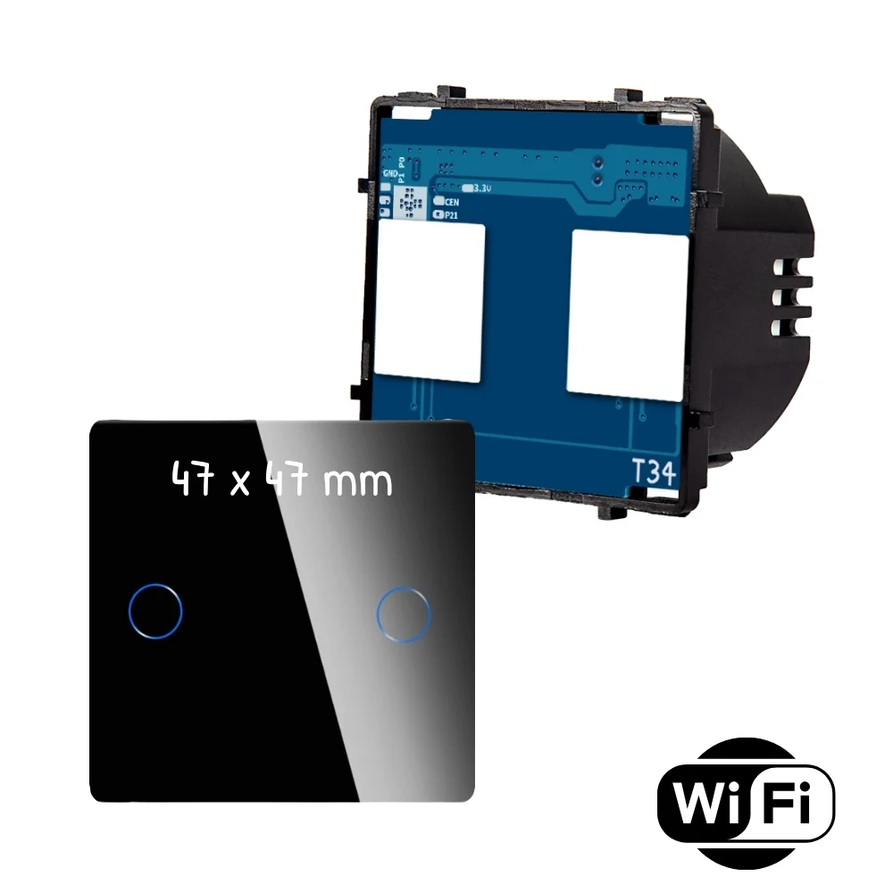 Modul dvojitého dotykového vypínače s wifi R-T602-wifi+CR-B Černá Sklo