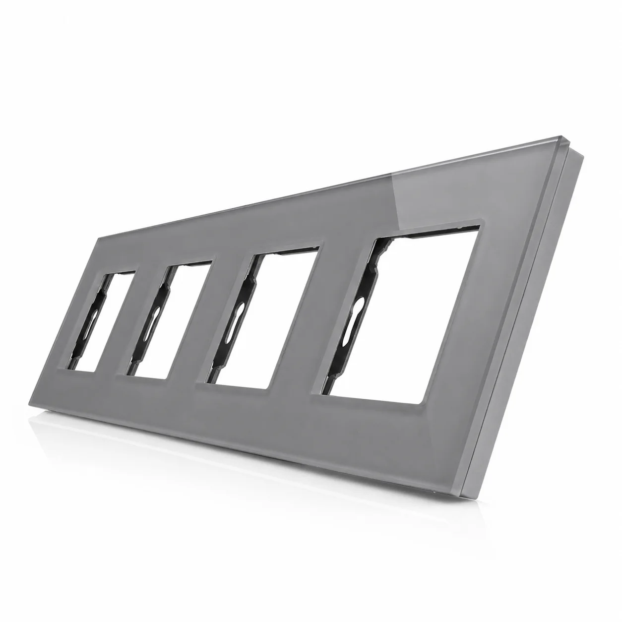 Skleněný rámeček pro 4 zásuvkové moduly ROON - R-4SR-GR Šedá Sklo