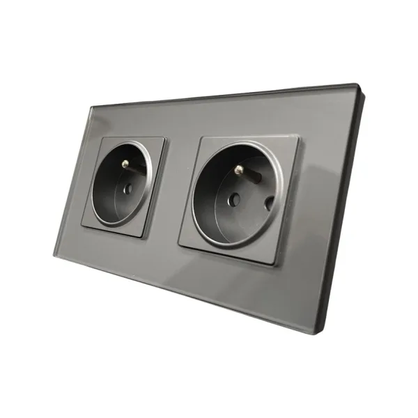 Kompletní dvojzásuvka 230V ve skleněném rámečku R-2Socket-FR-GR