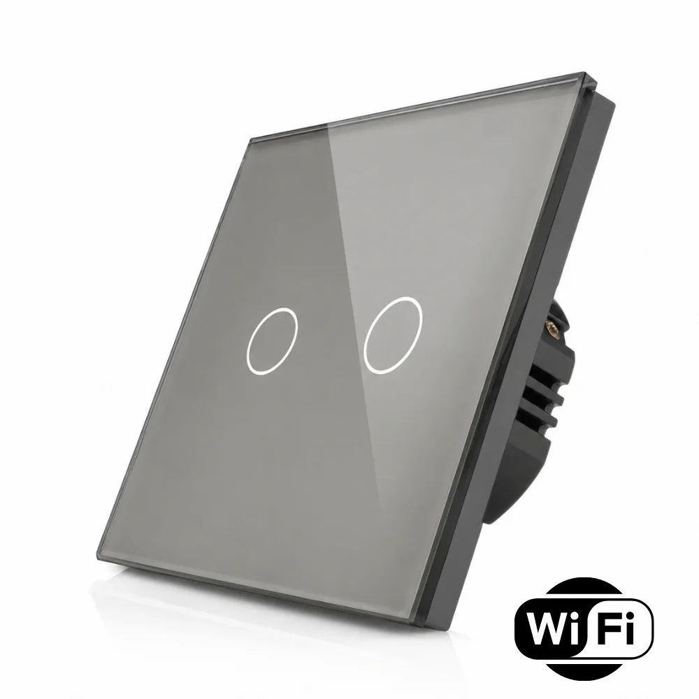 Skleněný dotykový dvojitý schodišťový vypínač s wifi R-T602SW-GR Gray Glass