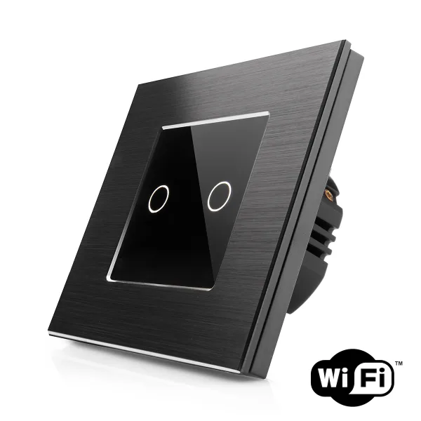 Dotykový dvojitý schodišťový vypínač z broušeného hliníku s wifi R-T602SW-ALU-BB