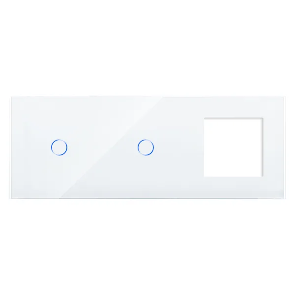 Skleněný panel pro 2 jednoduché vypínače a 1 zásuvkový modul ROON - R-1C/1C/SR-W