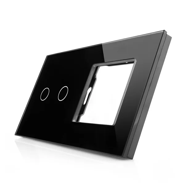 Skleněný panel pro dvojitý vypínač a 1 zásuvkový modul ROON - R-2C/SR-B