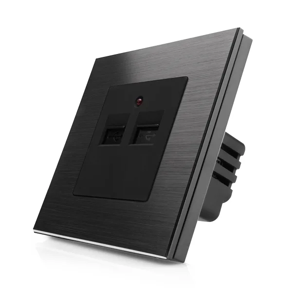 Kompletní USB nabíječka v hliníkovém rámečku R-Socket-USB-ALU-BB