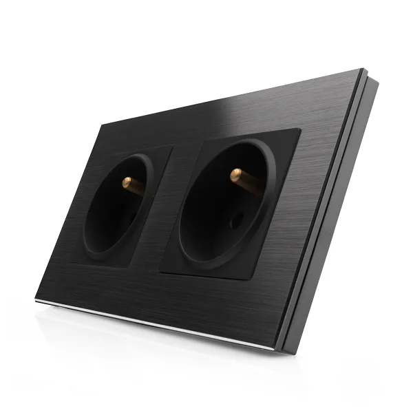 Kompletní dvojzásuvka 230V v hliníkovém rámečku R-2Socket-FR-ALU-BB